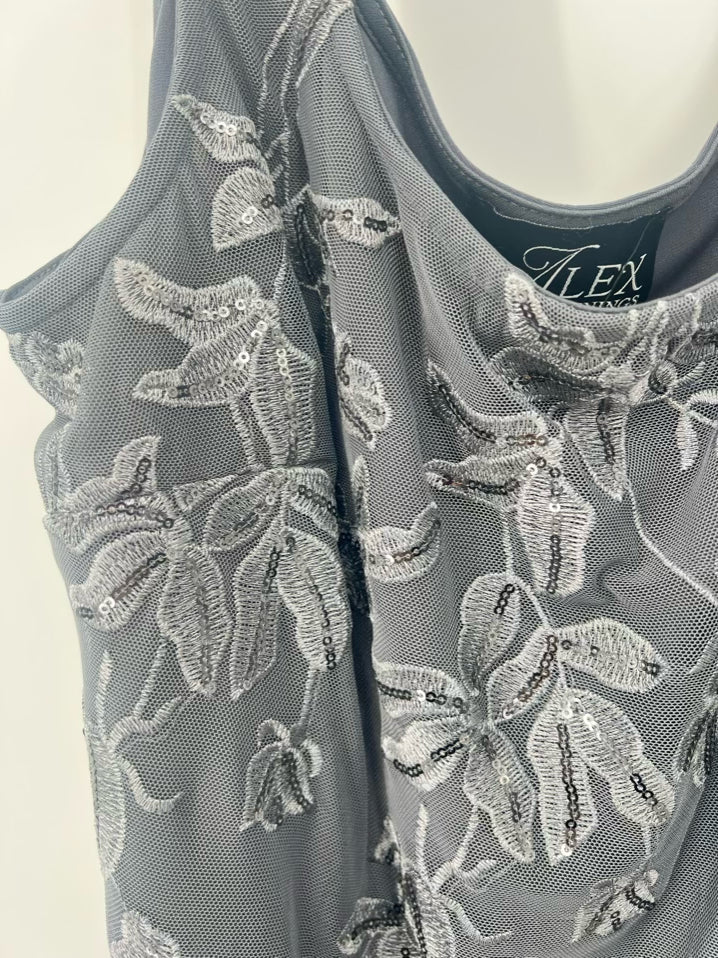 ALEX EVENINGS Size XL Gray Mesh Floral Embroidered 2 Piece Tops NWT