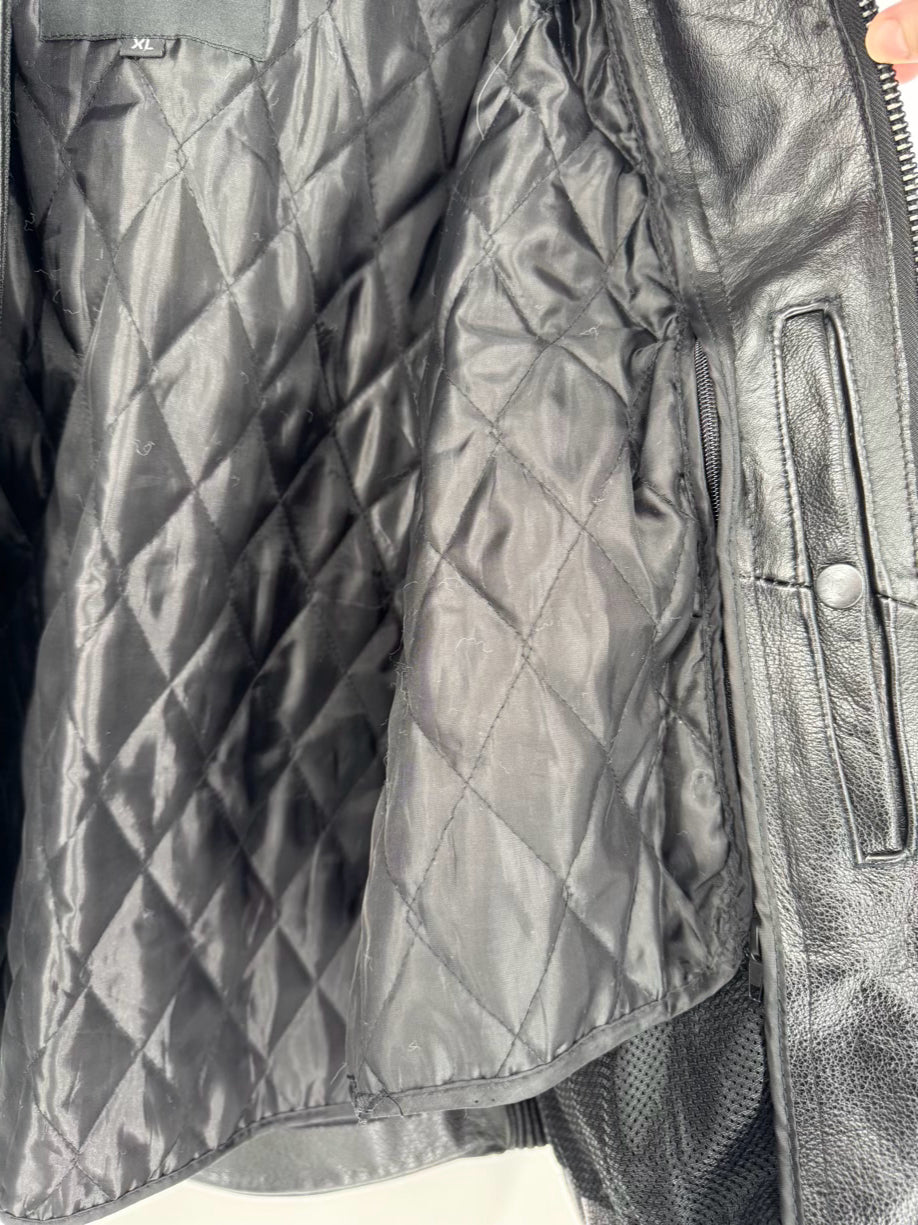 X ELEMENT Size XL Black Leather Motorcycle Jacket w/ Zipout Liner