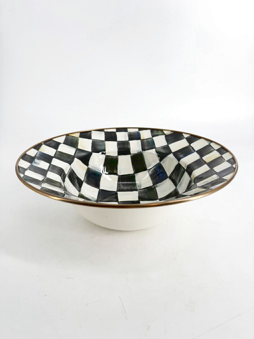 MACKENZIE CHILDS Courtly Check Black & Cream Metal Serving Bowl