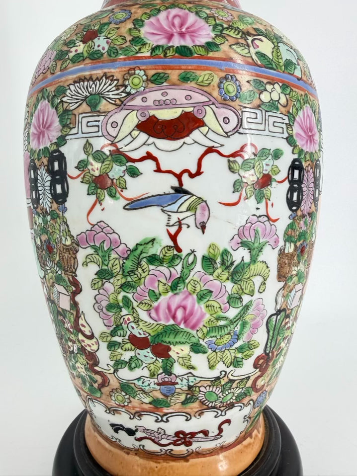 Pink, White & Green Porcelain Famille Rose Lamp