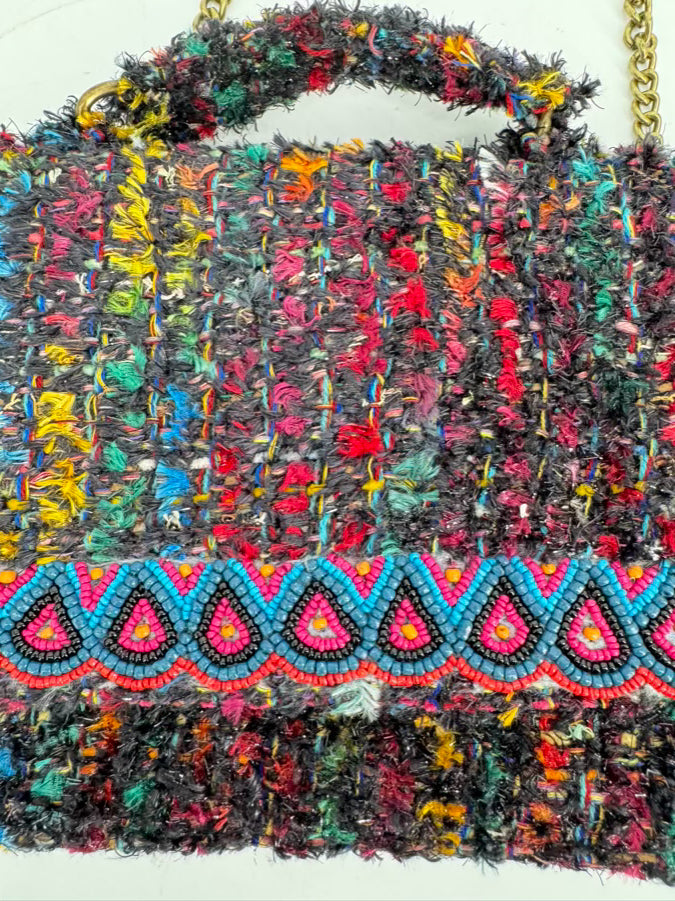 AMERICA & BEYOND Black & Multicolor Tweed Crossbody Bag NWT