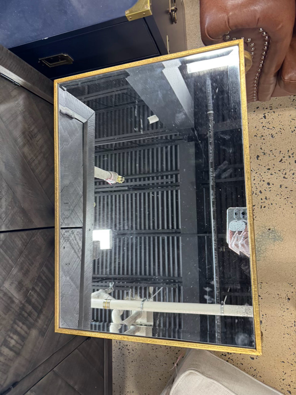 TOZAI Gold Tone Metal Mirrored-Top End Table