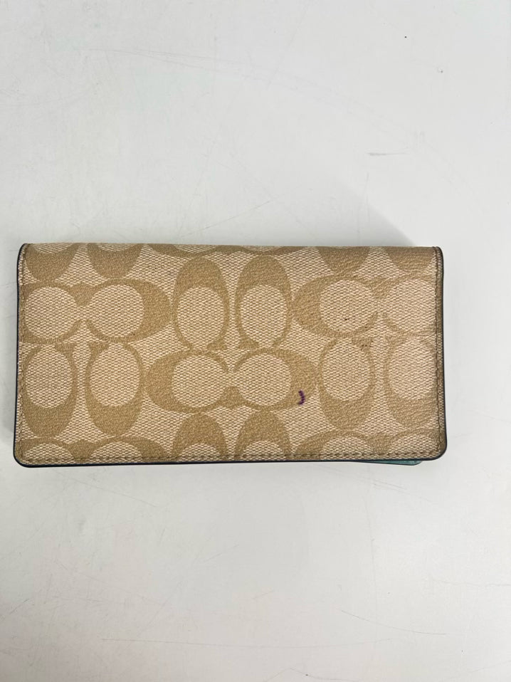 COACH Blue & Taupe Monogram Leather Wallet 2 Piece