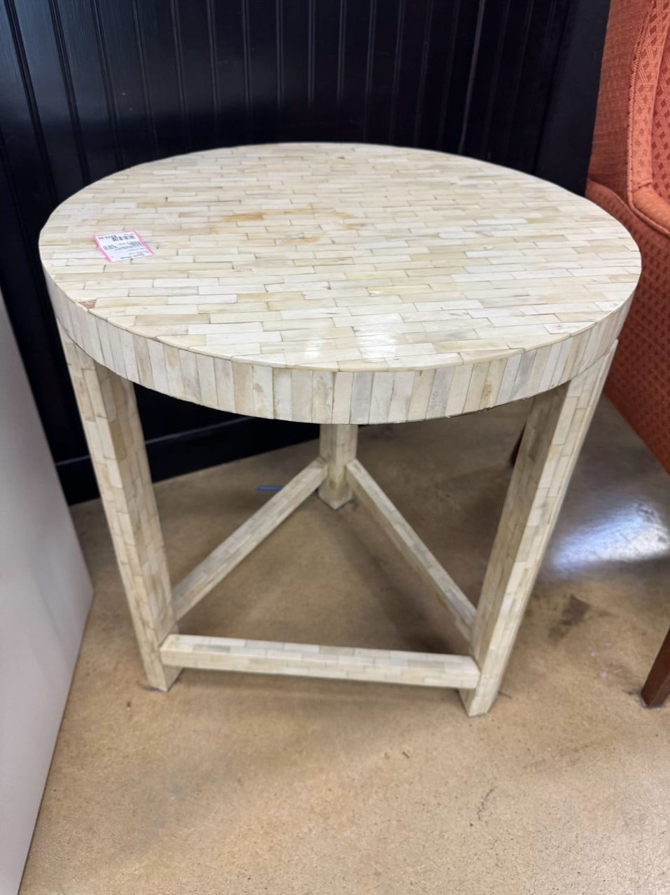 Cream Bone Inlay Round Occasional Table