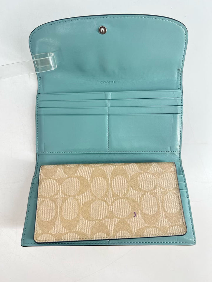 COACH Blue & Taupe Monogram Leather Wallet 2 Piece