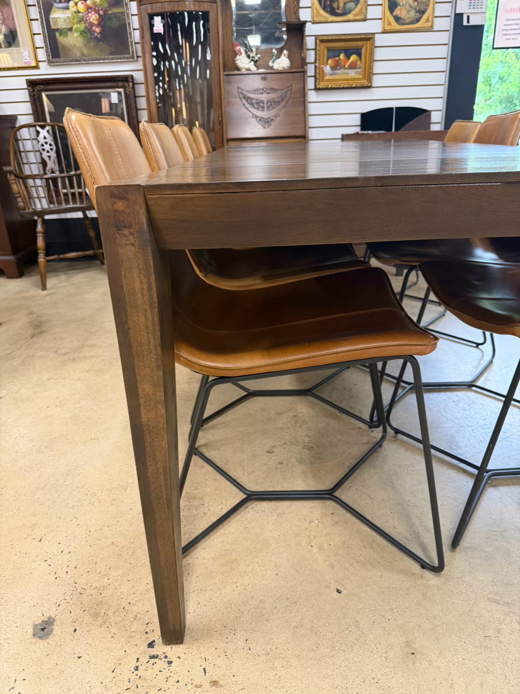 WEST ELM Wood Anderson Dinning Set of Table & 8 Leather Chairs