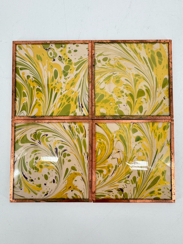 SHANDELL'S Yellow & Green Paper & Copper Set of 4 Coasters