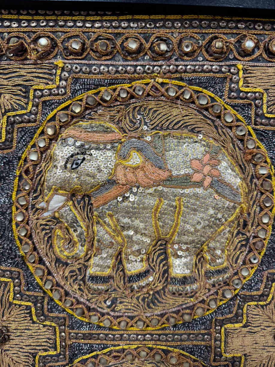 Gold & Black Embroidered Elephant Tapestry