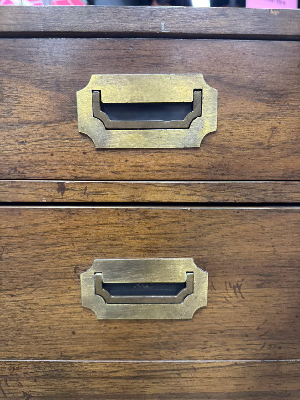 BERNHARDT Wood & Brass Campaign 9-Drawer Desk