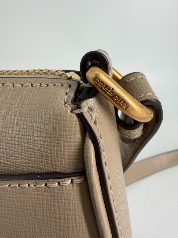 KATE SPADE Oatmeal Leather Crossbody Bag w/ Gold Tone Hardware