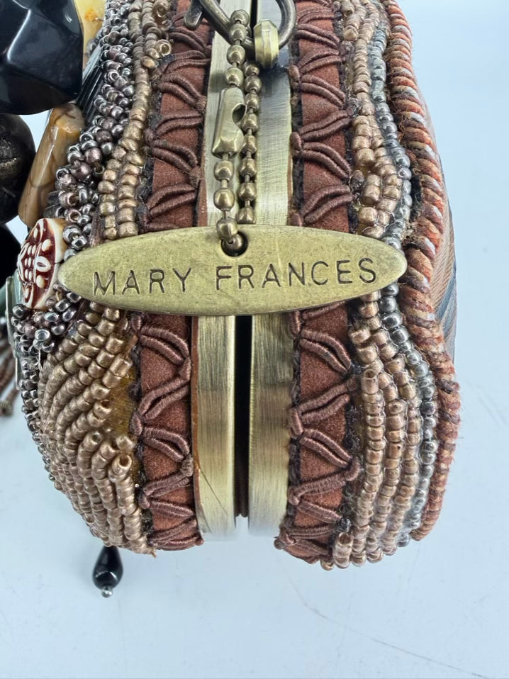 MARY FRANCES Beaded Tan, Brown & Teal Carmel Macchiato Gemstone Purse NWT