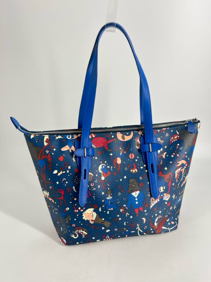 PIERO GUIDI Blue & Red Leather Circus Print Purse