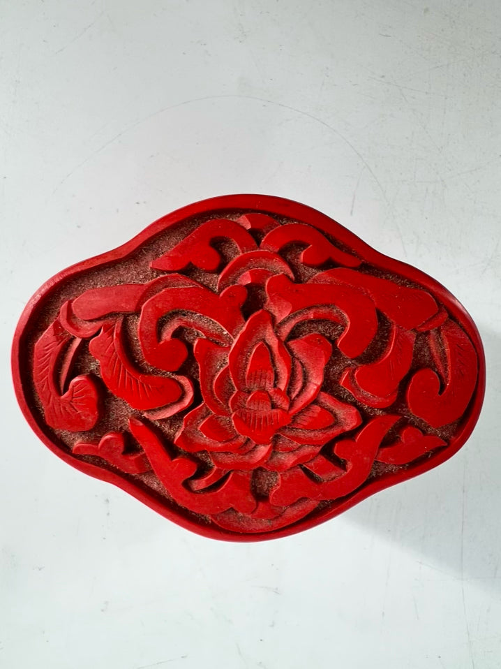 ANTIQUE Red Cinnabar Trinket Box