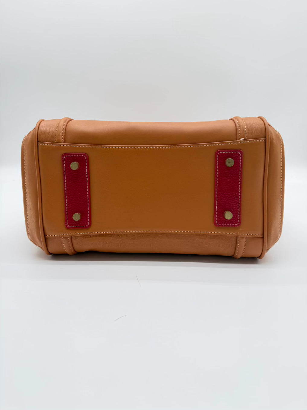 J MCLAUGHLIN Cognac Leather Purse w/ Bamboo Handle