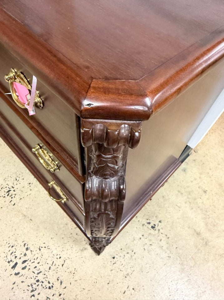 Ornate Dark Brown Wood 3 Drawer Chest