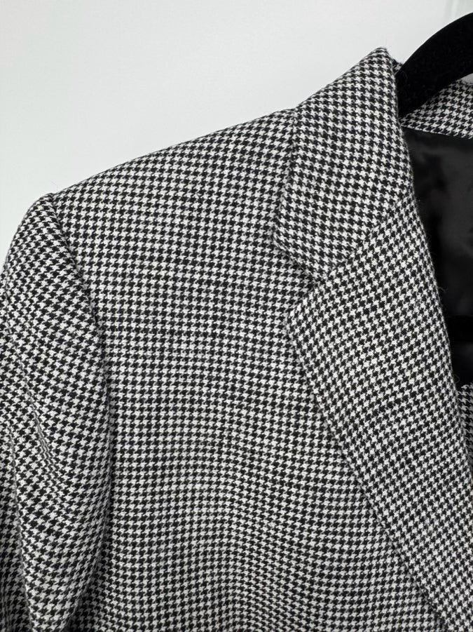 POLO RALPH LAUREN Size 14 Black Silk & Linen Blend Houndstooth Blazer NWT