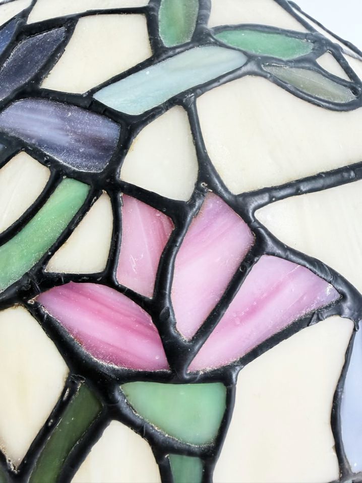 Cream, Pink & Blue Tiffany Style Lamp