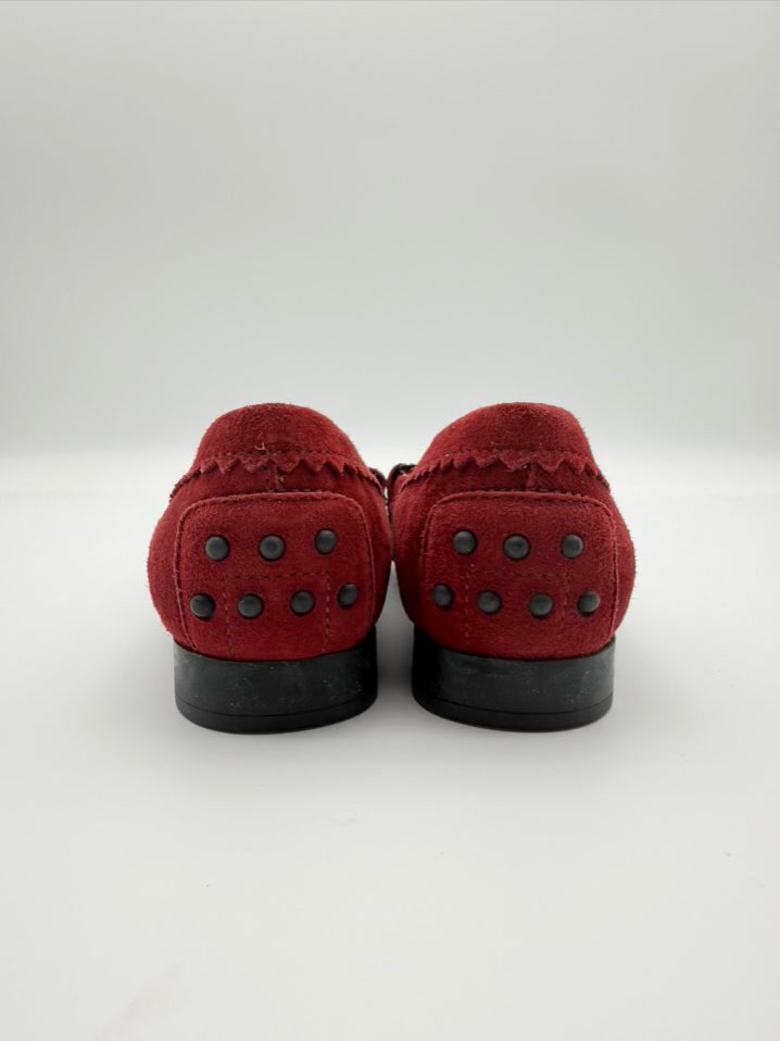 TODS WMNS Size 37.5 Wine Leather Gemstone Loafers