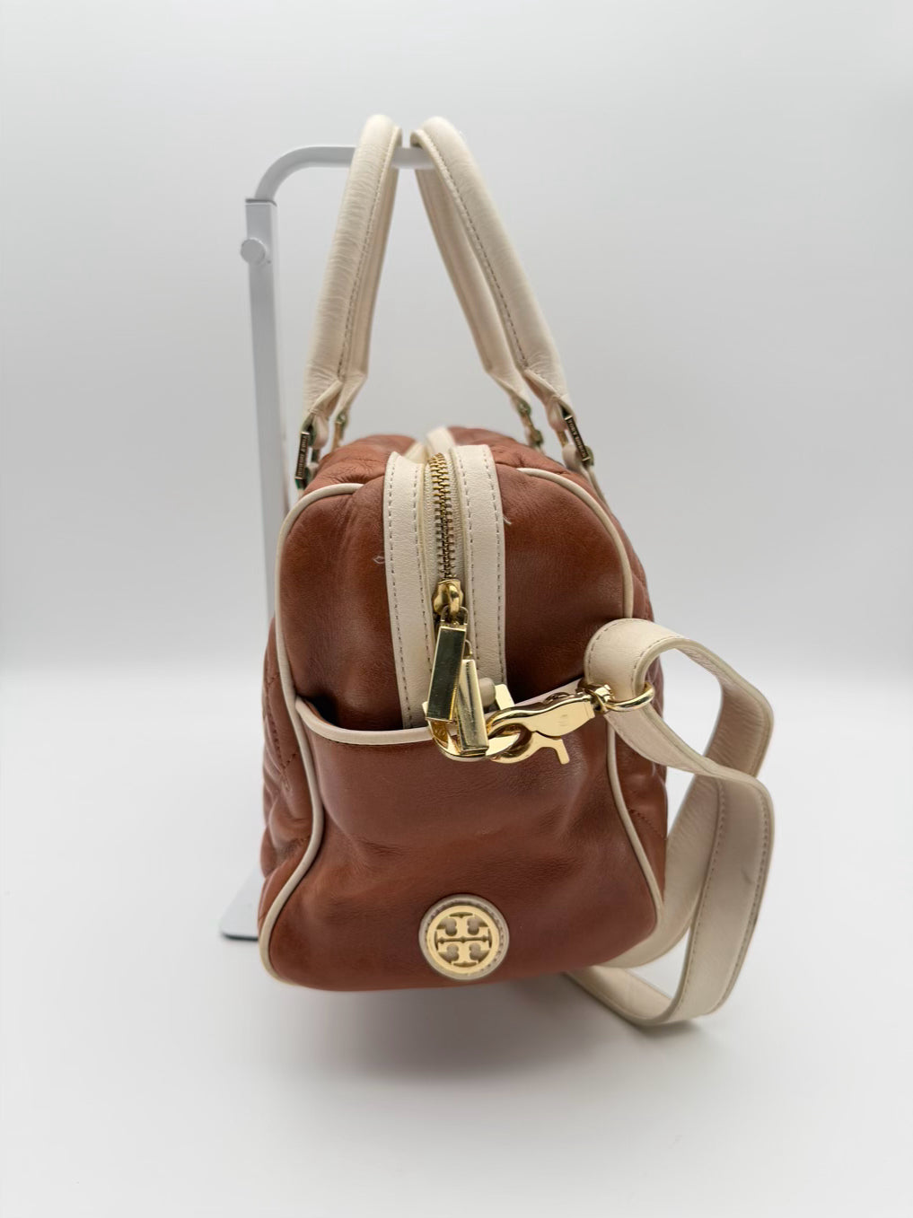 TORY BURCH Cognac Leather Quilted Purse