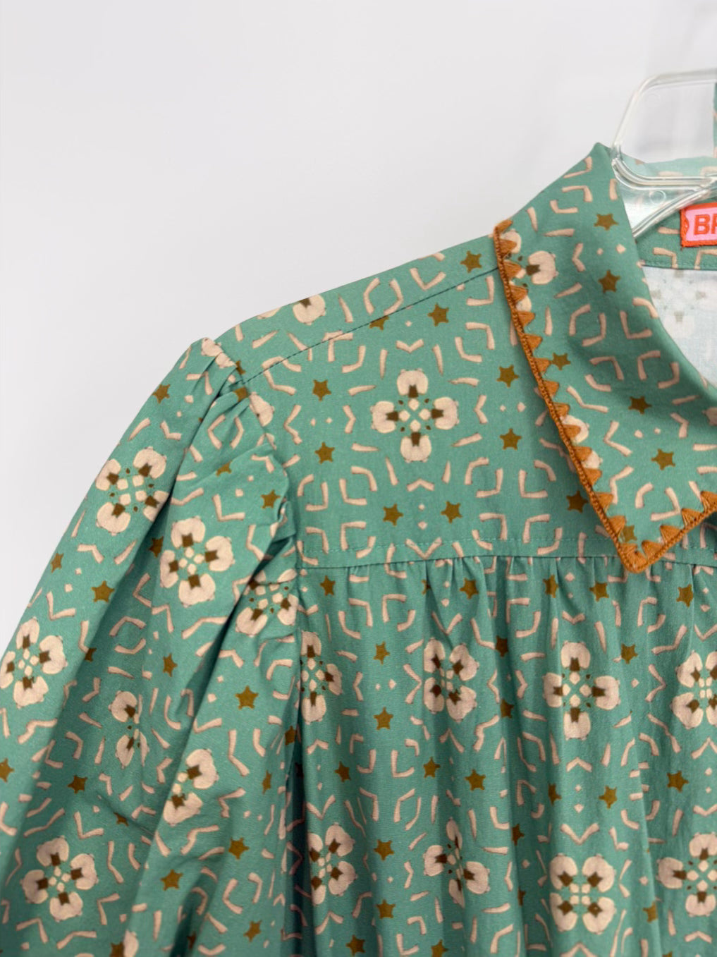 BROOKS AVE Size L Sage Print Puff Sleeve Maxi-Dress w/ Dust Bag NWOT