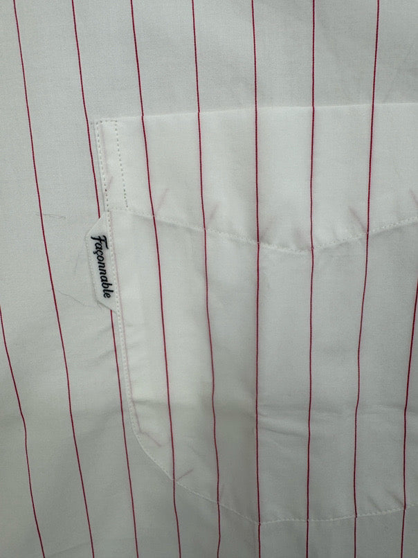 FACONNABLE Size 43 White & Pink Stripe Dress Shirt NWT