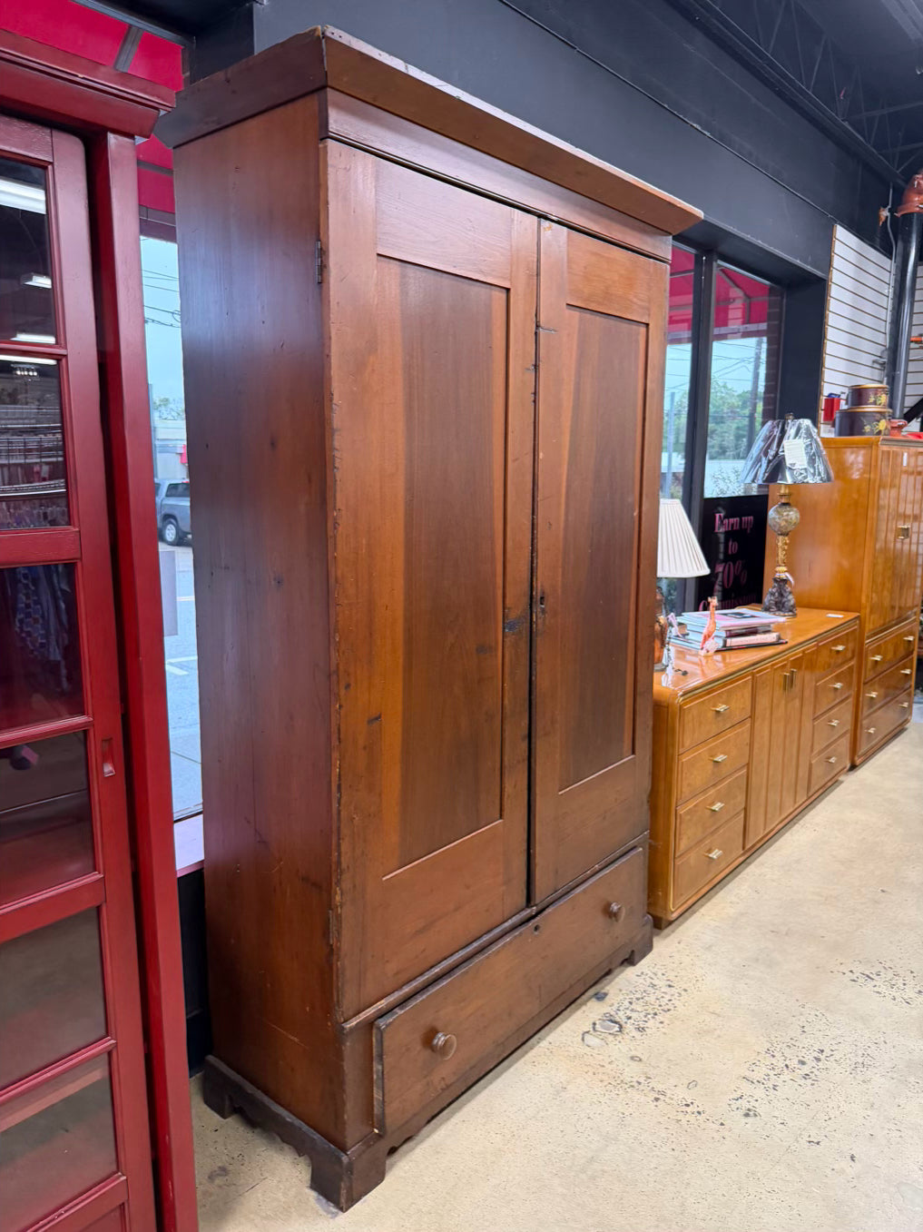 ANTIQUE Primitive Wood Wardrobe w/ Drawer