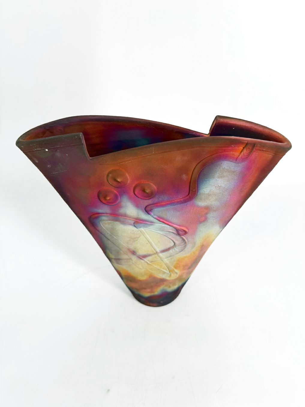 SIGNED RAKU Purple & Gold Pottery Vase