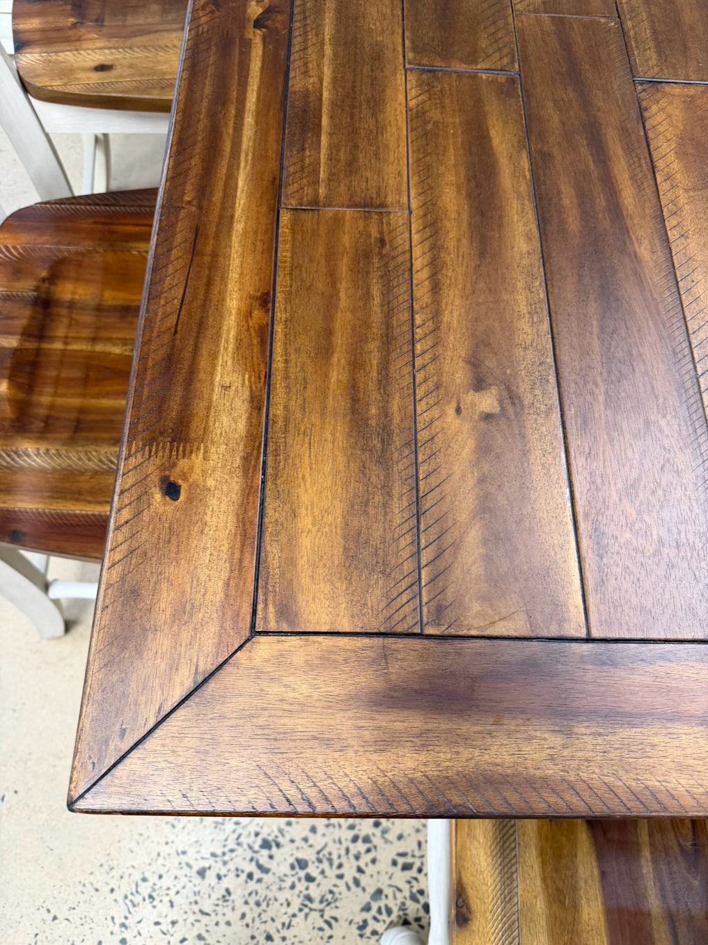 Brown & White Counter Height Wood Dinning Table w/ 4 Barstools & 4 Backed Barstools