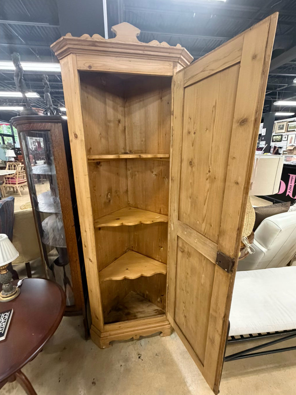 ANTIQUE Mellow Pine Corner Cupboard