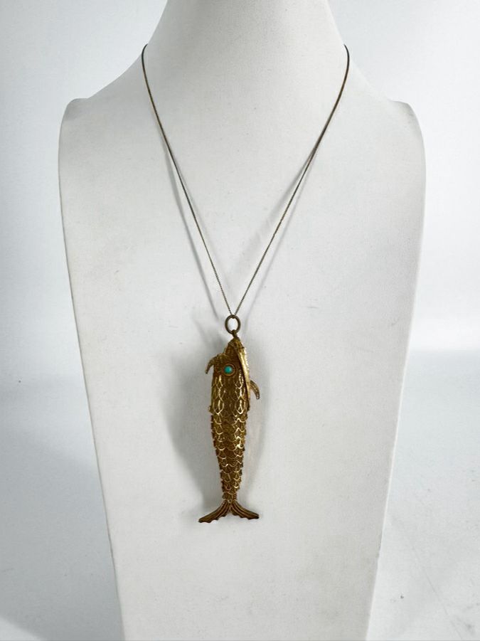 STERLING SILVER Gold Tone Koi Fish Locket Necklace