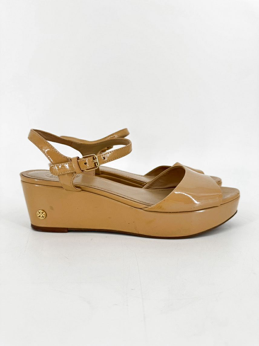 TORY BURCH Size 8 Natural Patent Leather Platforms