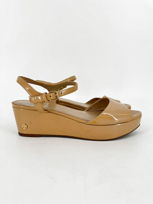TORY BURCH Size 8 Natural Patent Leather Platforms