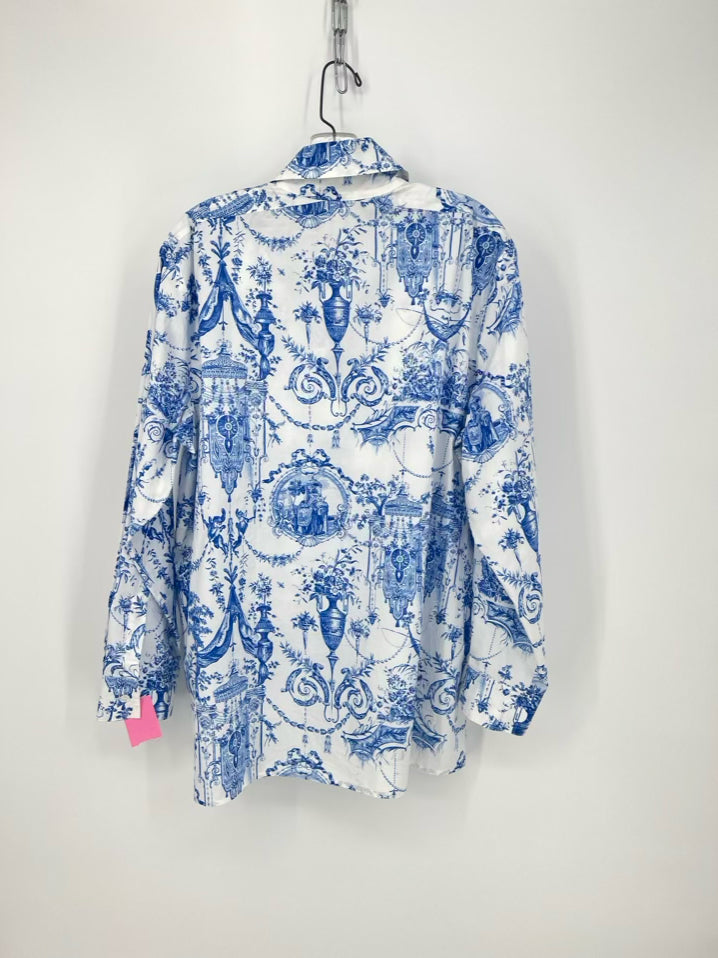 RANI ARABELLA Size XXL Blue & White Print Blouse