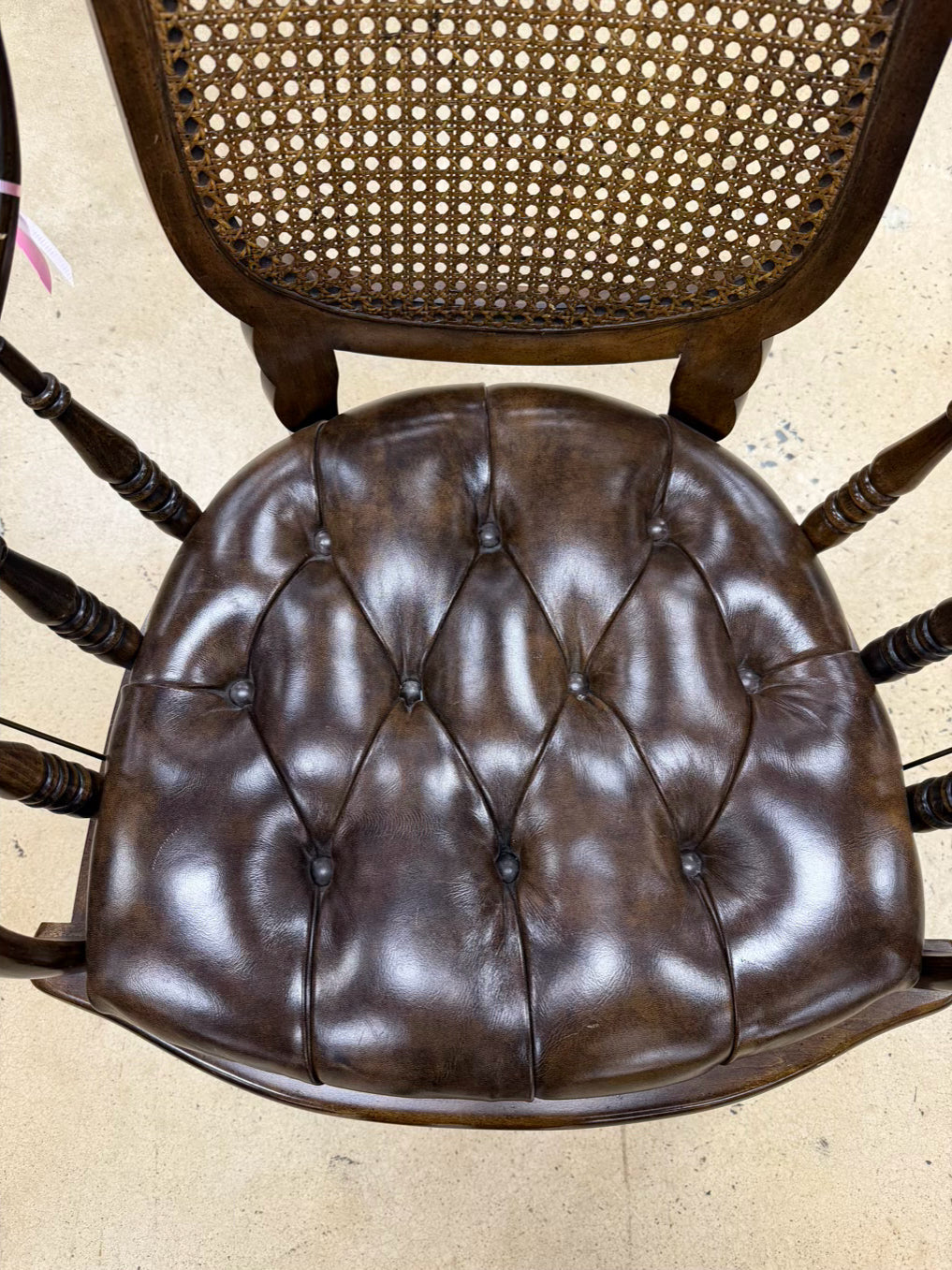 CENTURY Wood Captain Cane Back Chair w/ Brown Leather Seat