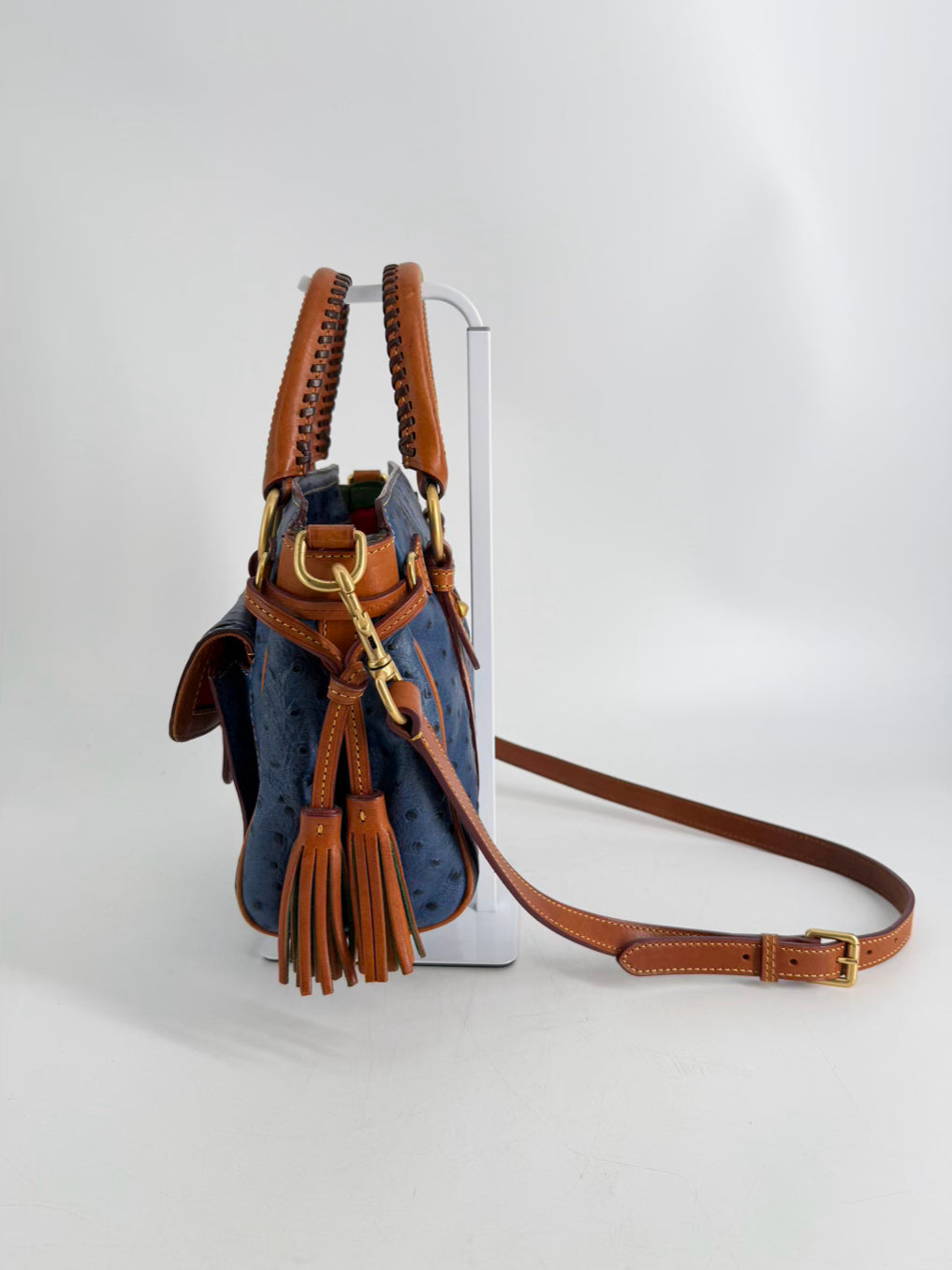DOONEY & BOURKE Blue & Brown Ostrich Embossed Leather Pocket Satchel