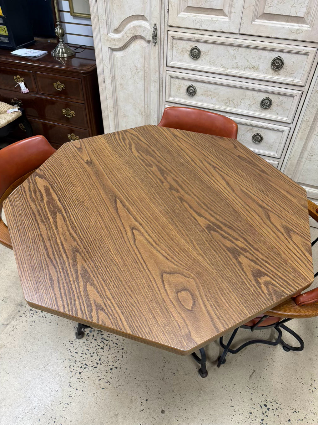 Wood & Wrought Iron Mid Century Card Table & 4 Chairs