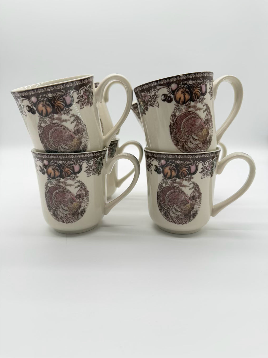 JOHNSON BROS. Brown & White Autumn Monarch Dinnerware Set Of 8 Mugs , Bowls, & Small Plates