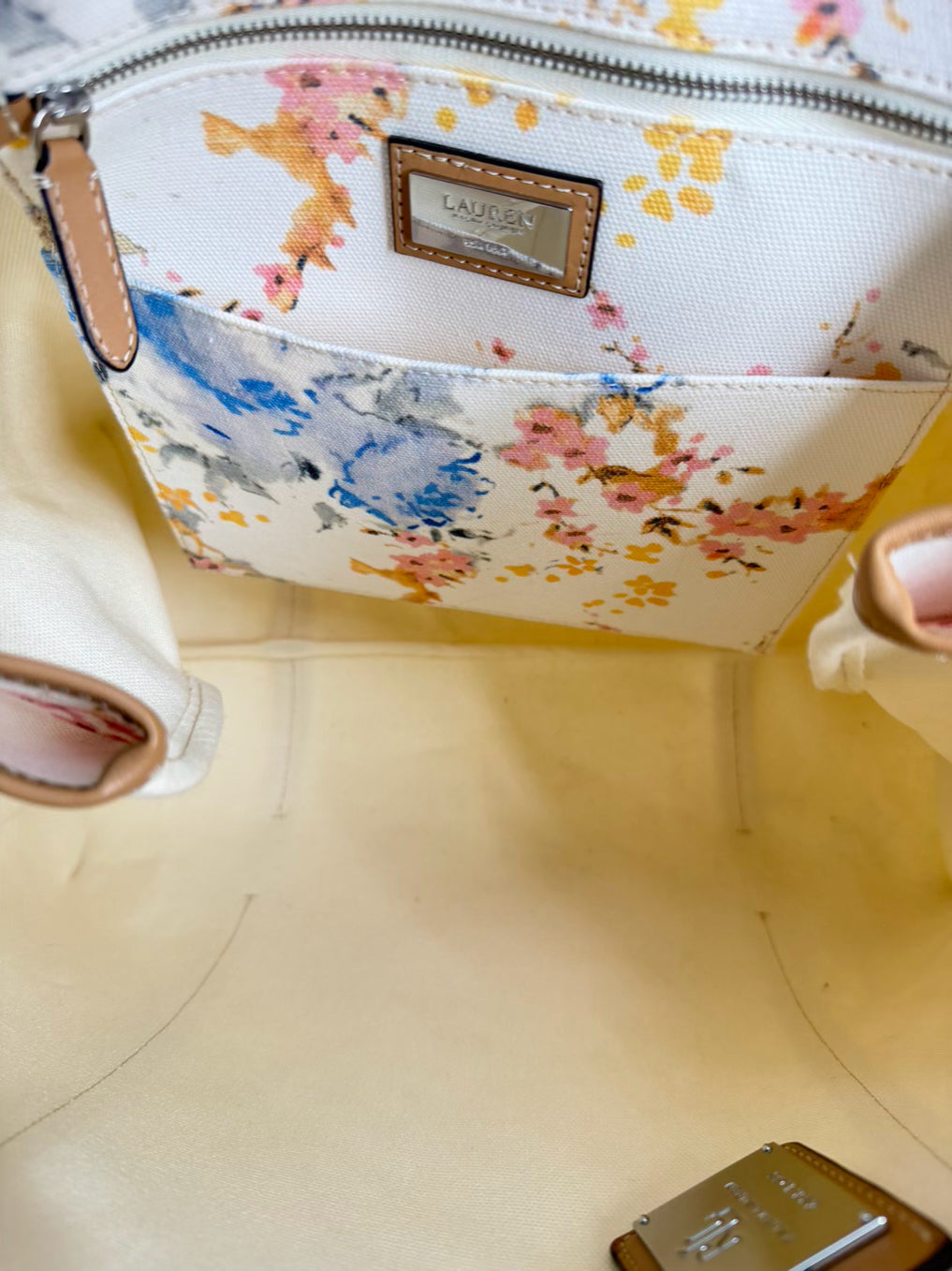 LAUREN RALPH LARUEN Emerie Canvas Watercolor Floral Tote Bag NWT