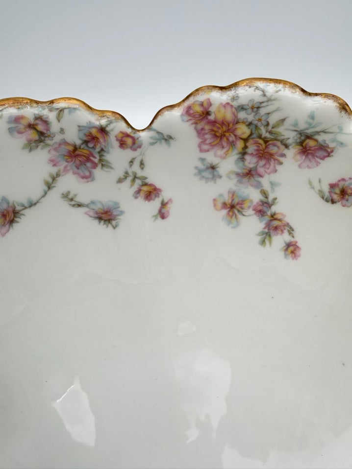 HAVILAND White , Green & Pink China Large Pedestal Punch Bowl