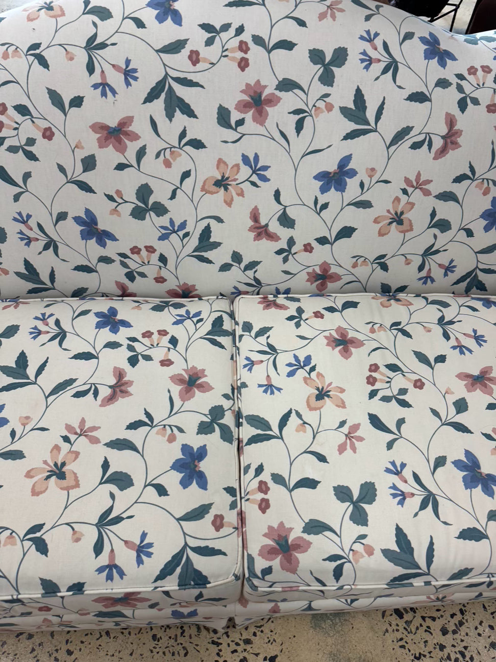 VINTAGE Blue & Pink Floral Chippendale Sofa