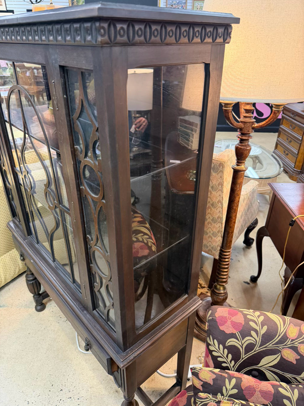 VINTAGE Dark Wood China Cabinet w/ Glass Door