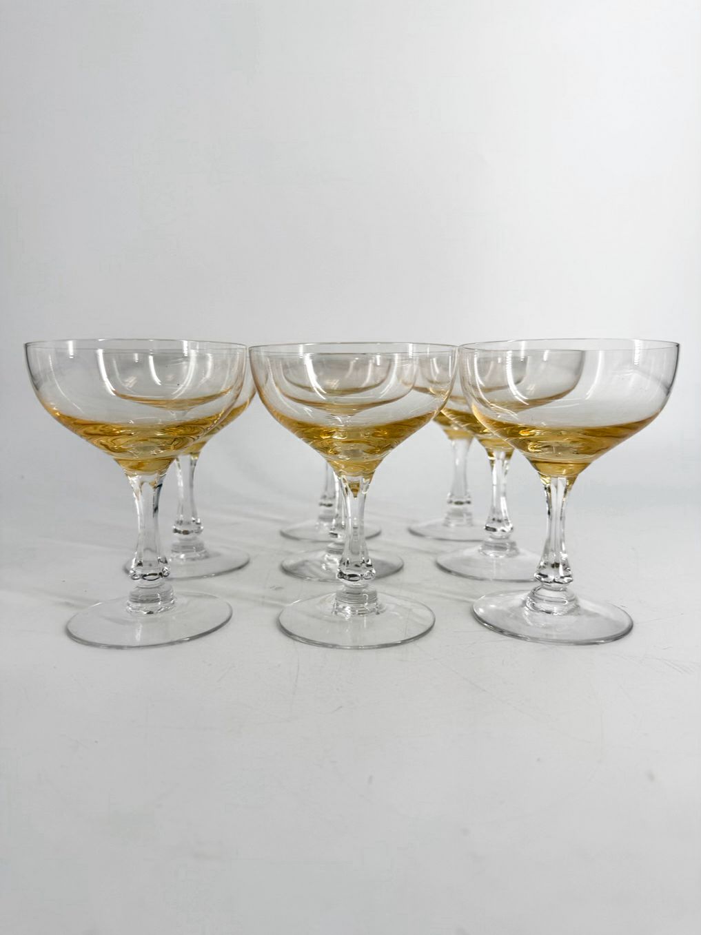 VINTAGE FOSTORIA Crystal Vogue Gold Tint Set of 8 Champagne Glasses