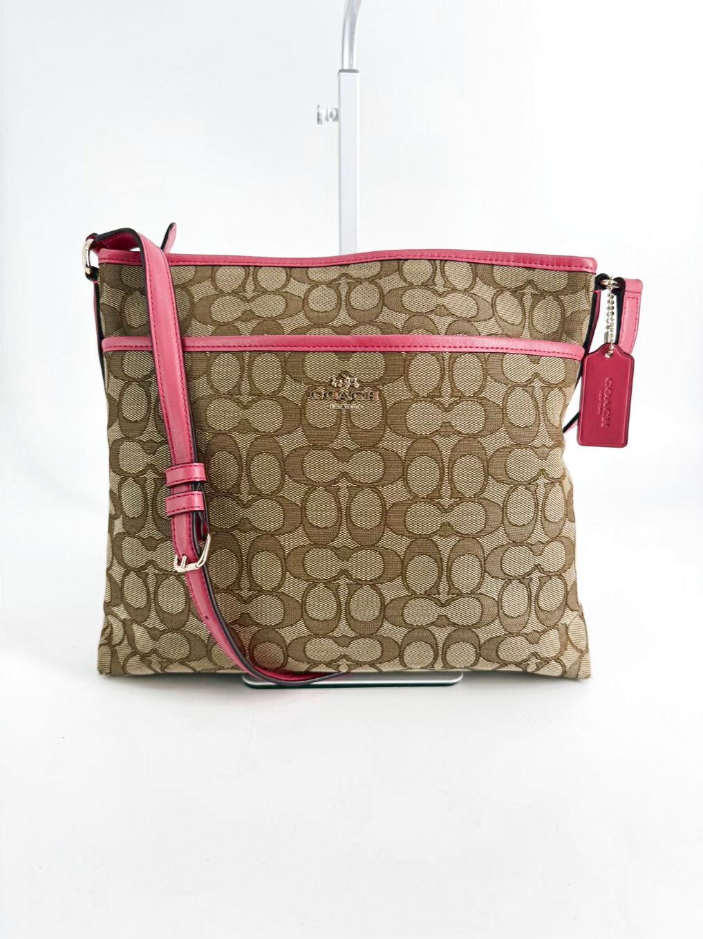 COACH Outline Signature File Brown & Pink Monogram Bag