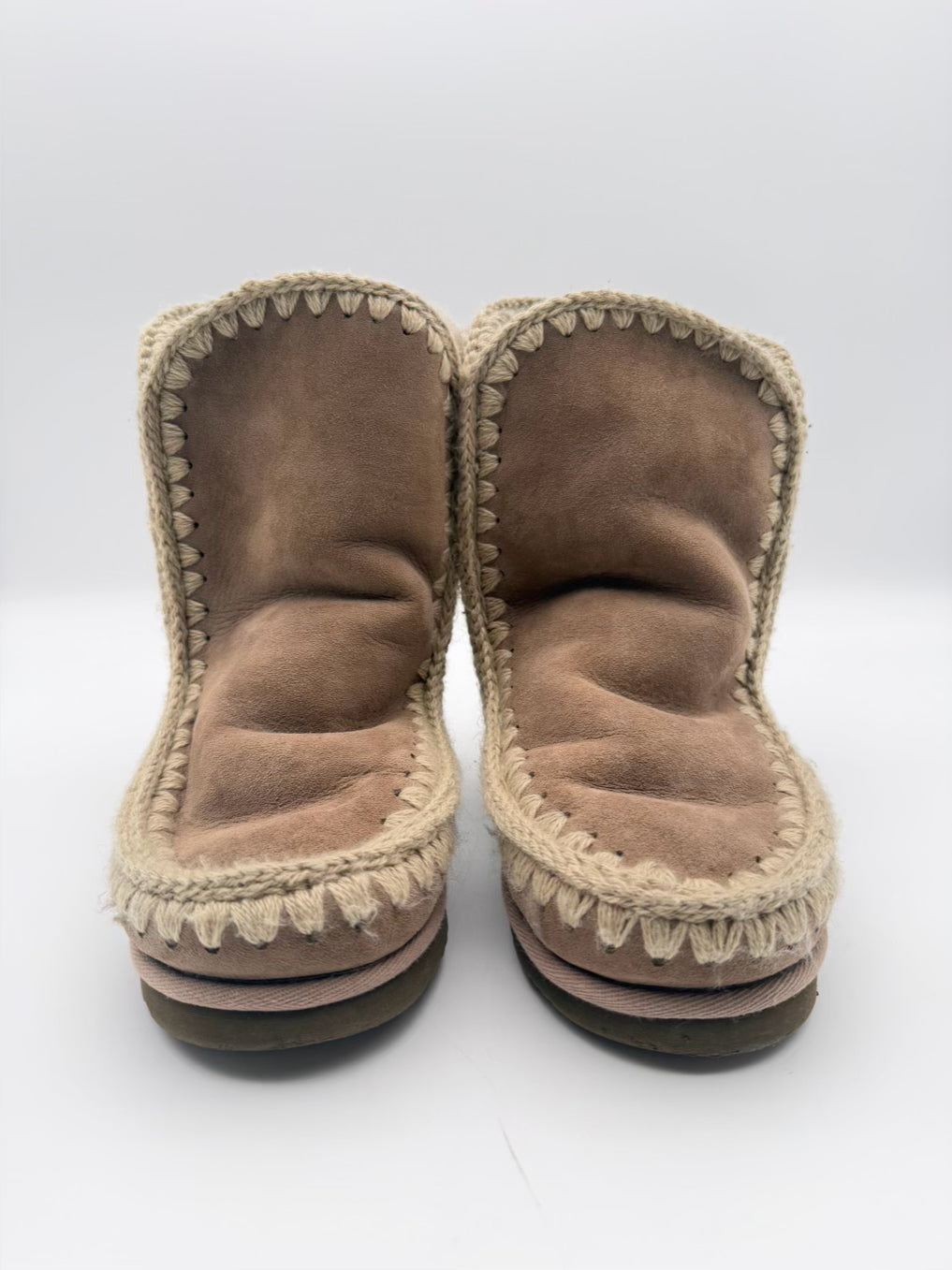 MOU WMNS Size 8.5 Taupe Crochet Detail Booties