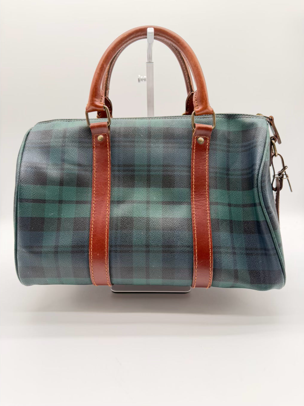 POLO RALPH LAUREN Blue & Green Coated Canvas Plaid Purse