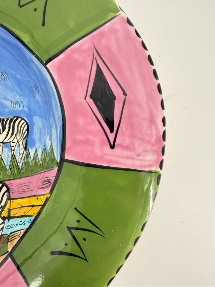ZIMBABWE Multi Colored Hand Painted Jungle Animals Ceramic Platter