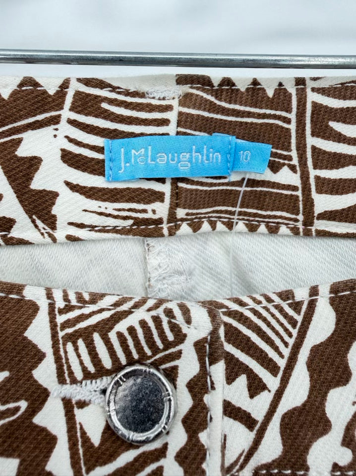 J MCLAUGHLIN Wmn's Size 10 Brown & Cream Denim Print Jeans NWT