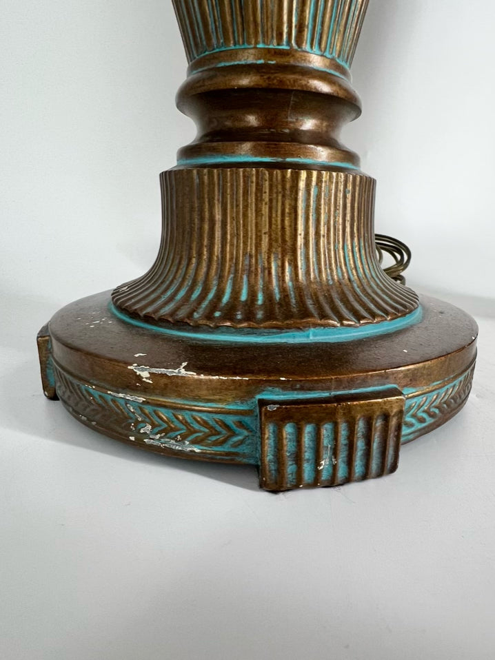 Gold & Aqua Metal Pair of Lamps w/ Shades
