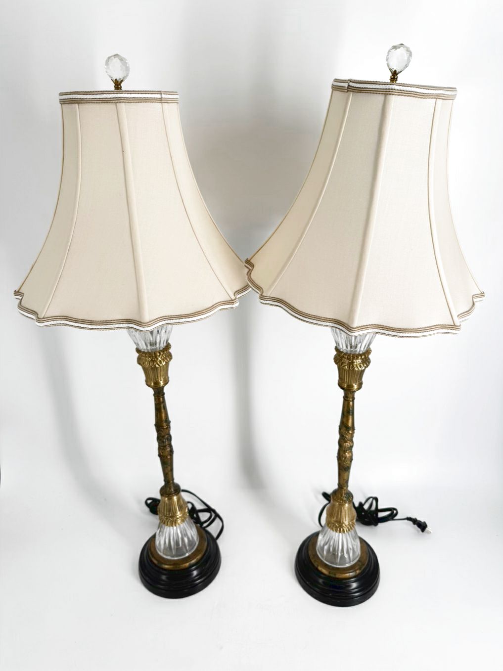 WILDWOOD Brass & Crystal Buffet Pair Of Lamps w/ Shades
