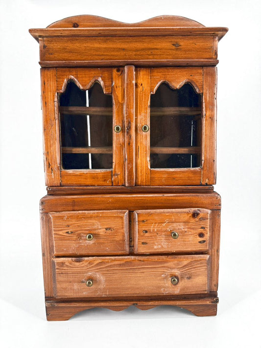 Pine Miniature Glass-Front Cabinet